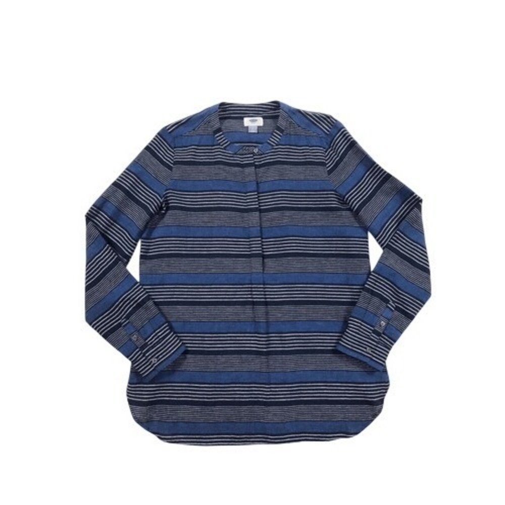 Old Navy Blue Linen Blend Long‎ Sleeve Striped Blouse Size Small